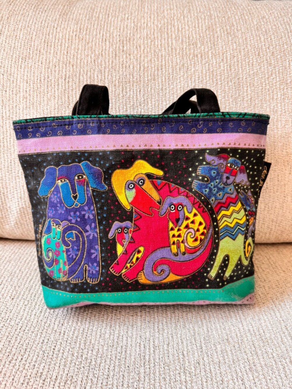 Laurel Burch Lunch Bag Multicolor Dogs & Doggies Design Tote Cooler Bag VTG